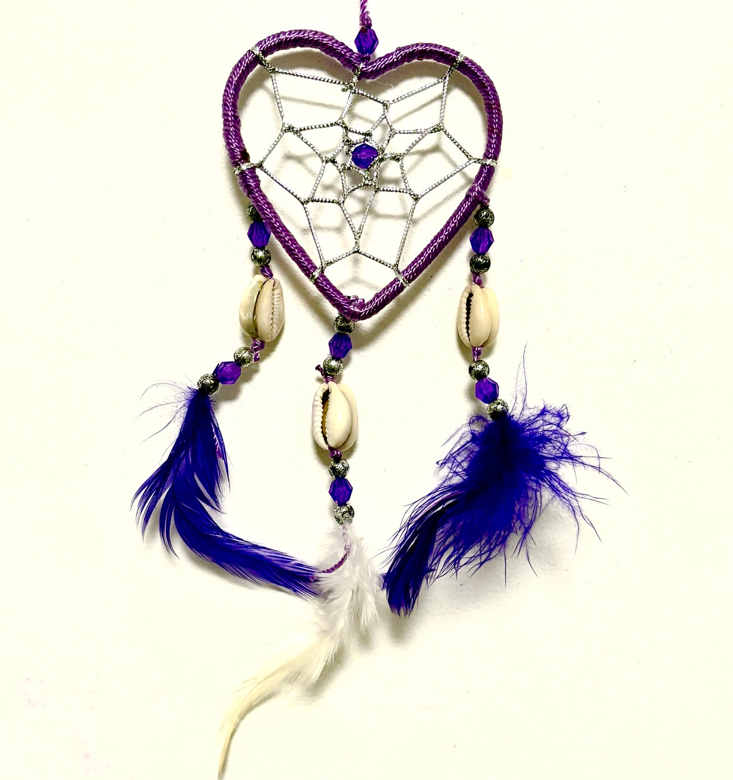 SMALL PURPLE HEART DREAM CATCHER WITH SHELL BEADS