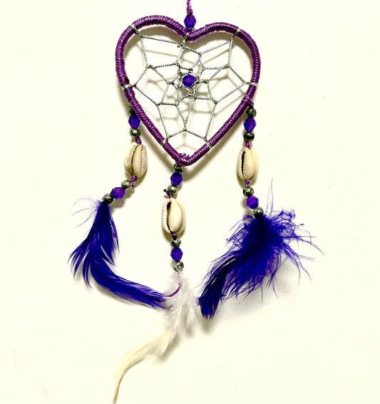 SMALL PURPLE HEART DREAM CATCHER WITH SHELL BEADS