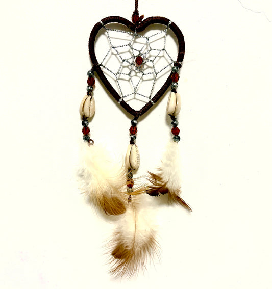 SMALL BLACK HEART DREAM CATCHER WITH SHELL BEADS