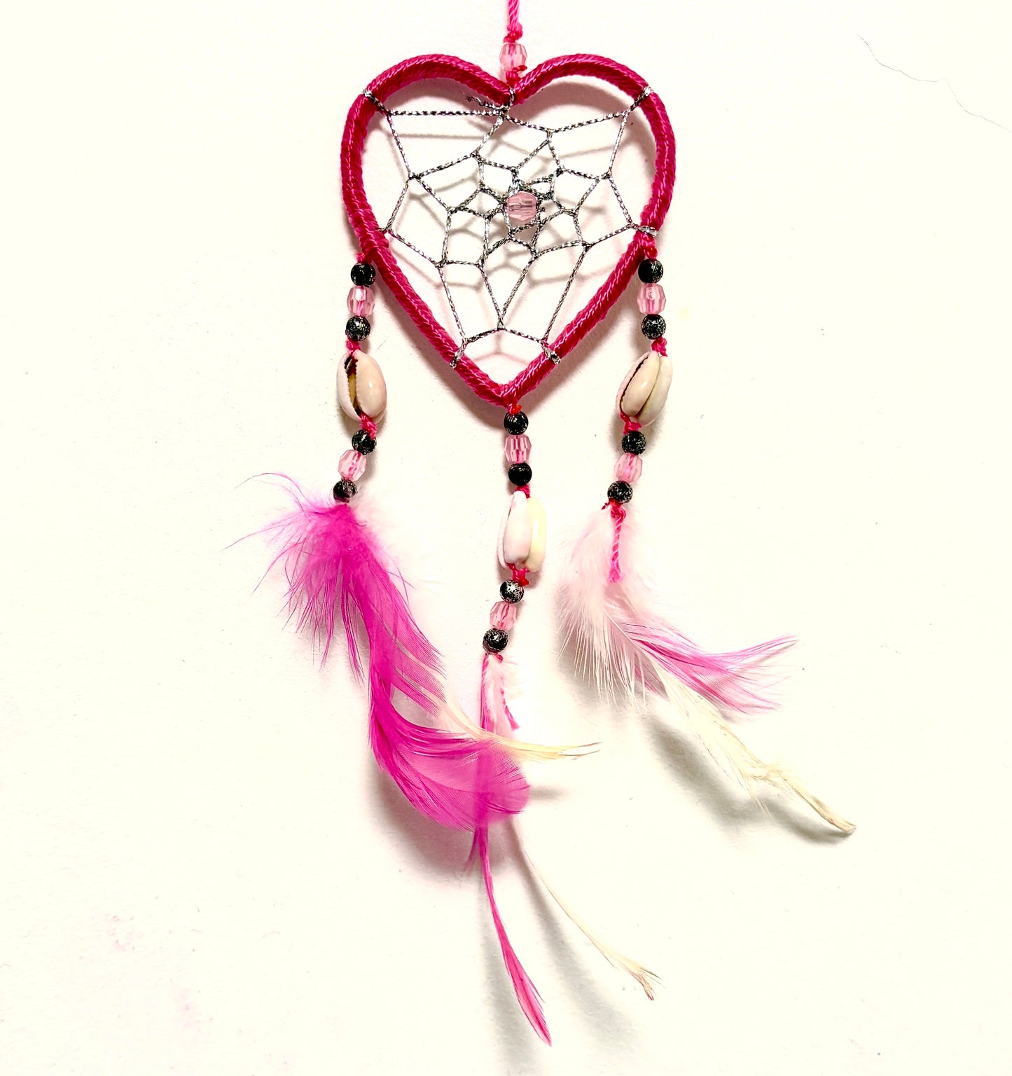 SMALL PINK HEART DREAM CATCHER WITH SHELLS