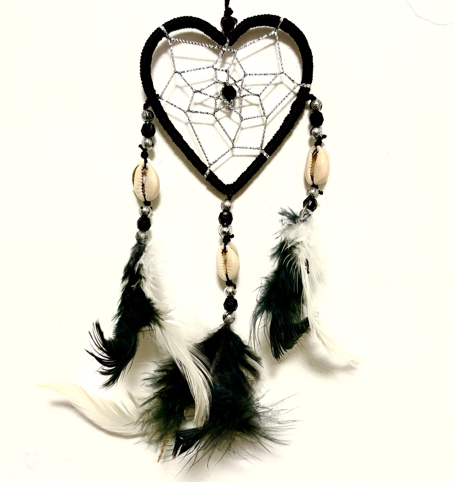 SMALL BLACK HEART DREAM CATCHER WITH SHELL BEADS