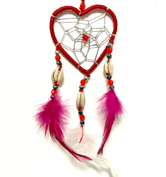 SMALL RED HEART DREAM CATCHER WITH SHELL BEADS