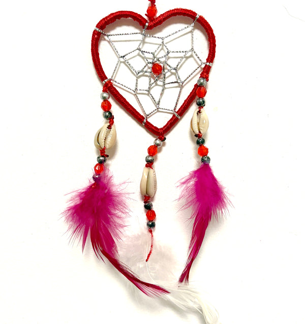 SMALL RED HEART DREAM CATCHER WITH SHELL BEADS