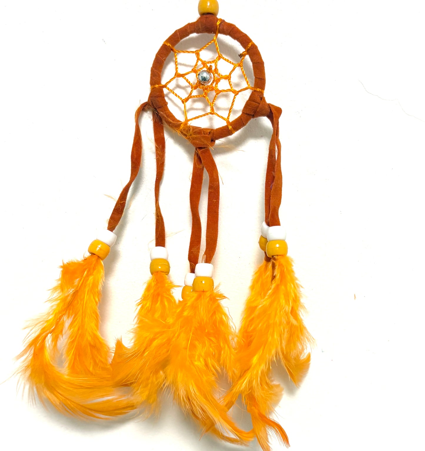 SMALL ORANGE SUEDE DREAM CATCHER