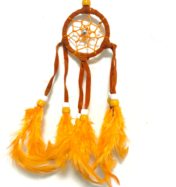 SMALL ORANGE SUEDE DREAM CATCHER