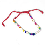 Colourful Evil Eye Shell Tie Up Anklet Bracelet with Coloured Beads