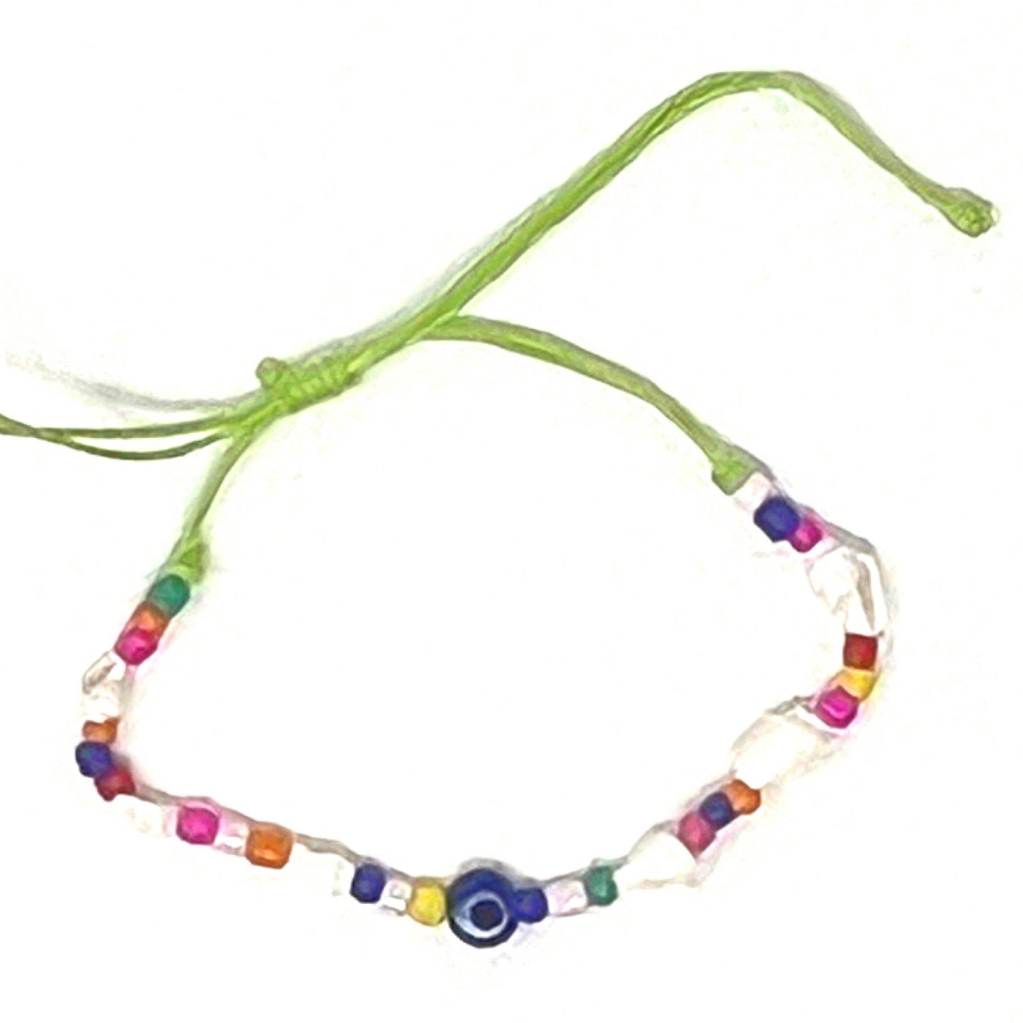 Colourful Evil Eye Shell Tie Up Anklet Bracelet with Coloured Beads
