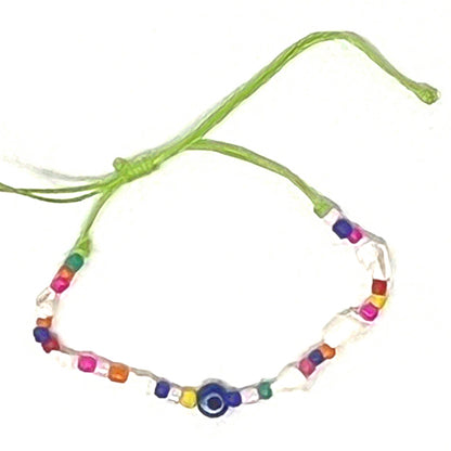 Colourful Evil Eye Shell Tie Up Anklet Bracelet with Coloured Beads