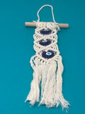 Handmade Bohemian Evil Eye Wall Hanging  in Cream White Tapestry With 3 Evil Eye Pendants Perfect Indoor Wall Decoratio