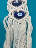 Handmade Bohemian Evil Eye Wall Hanging  in Cream White Tapestry With 3 Evil Eye Pendants Perfect Indoor Wall Decoratio