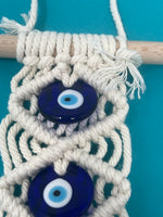 Handmade Bohemian Evil Eye Wall Hanging  in Cream White Tapestry With 3 Evil Eye Pendants Perfect Indoor Wall Decoratio