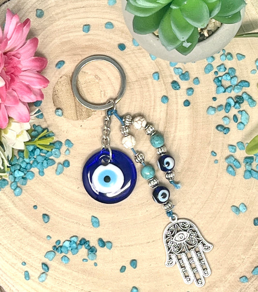 Evil Eye Hand of Hamsa Keyring – Protection & Good Luck Charm, Handcrafted Gift, Stylish Keychain