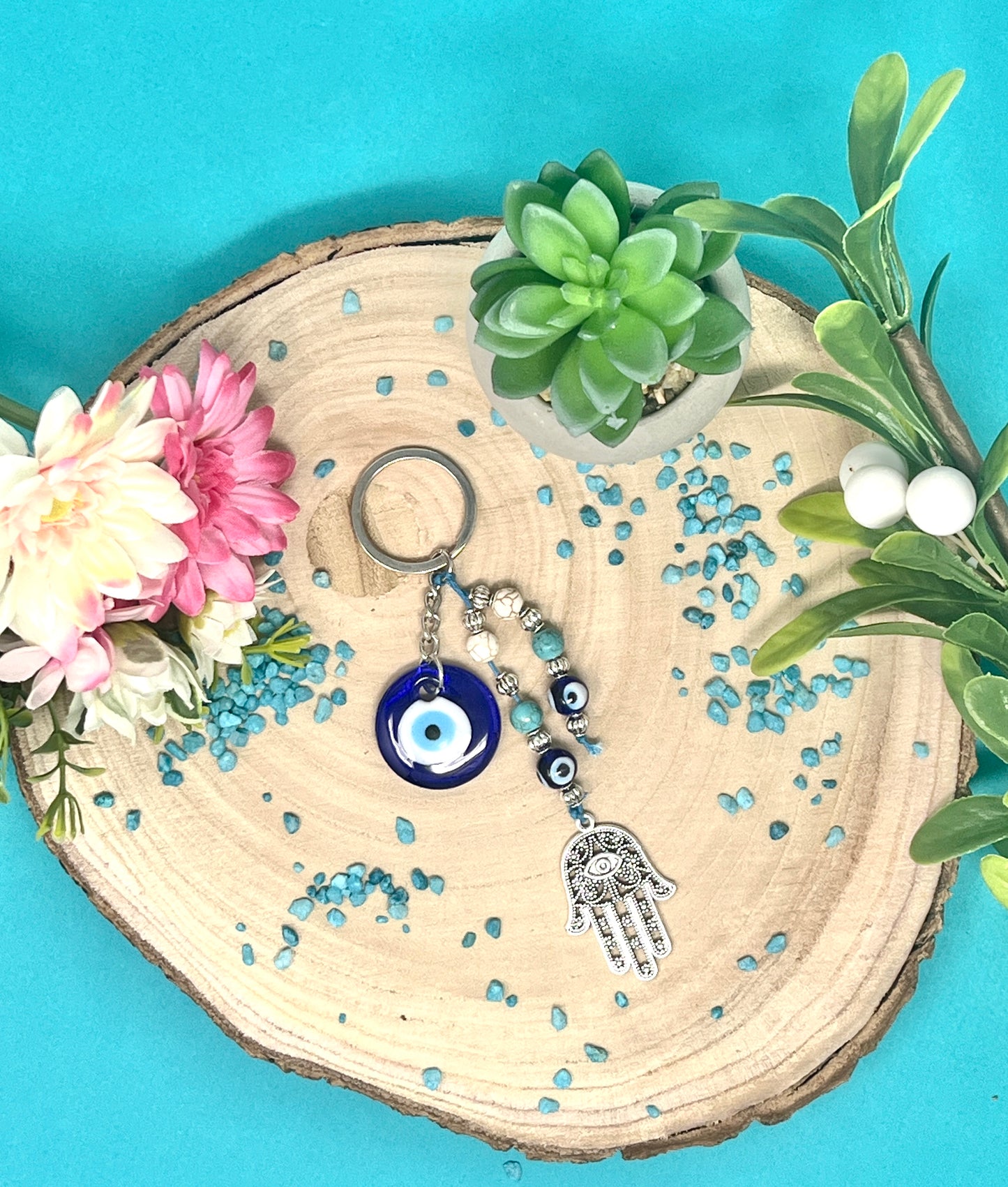 Evil Eye Hand of Hamsa Keyring – Protection & Good Luck Charm, Handcrafted Gift, Stylish Keychain