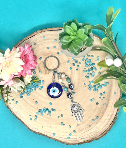 Evil Eye Hand of Hamsa Keyring – Protection & Good Luck Charm, Handcrafted Gift, Stylish Keychain