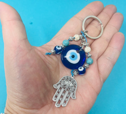 Evil Eye Hand of Hamsa Keyring – Protection & Good Luck Charm, Handcrafted Gift, Stylish Keychain