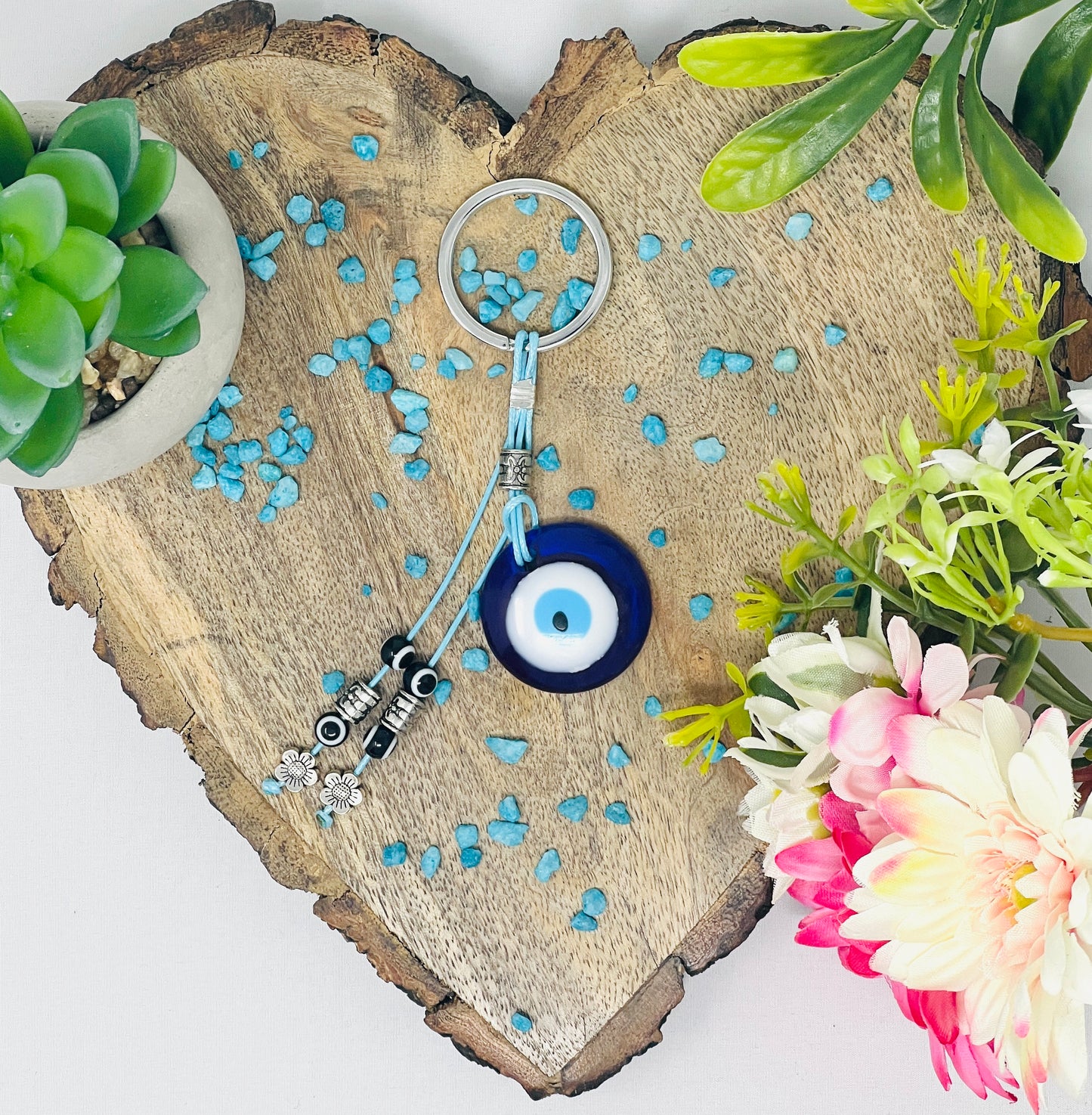 Evil Eye Keyring With Beaded Charms Turkish & Greek Protection Symbol