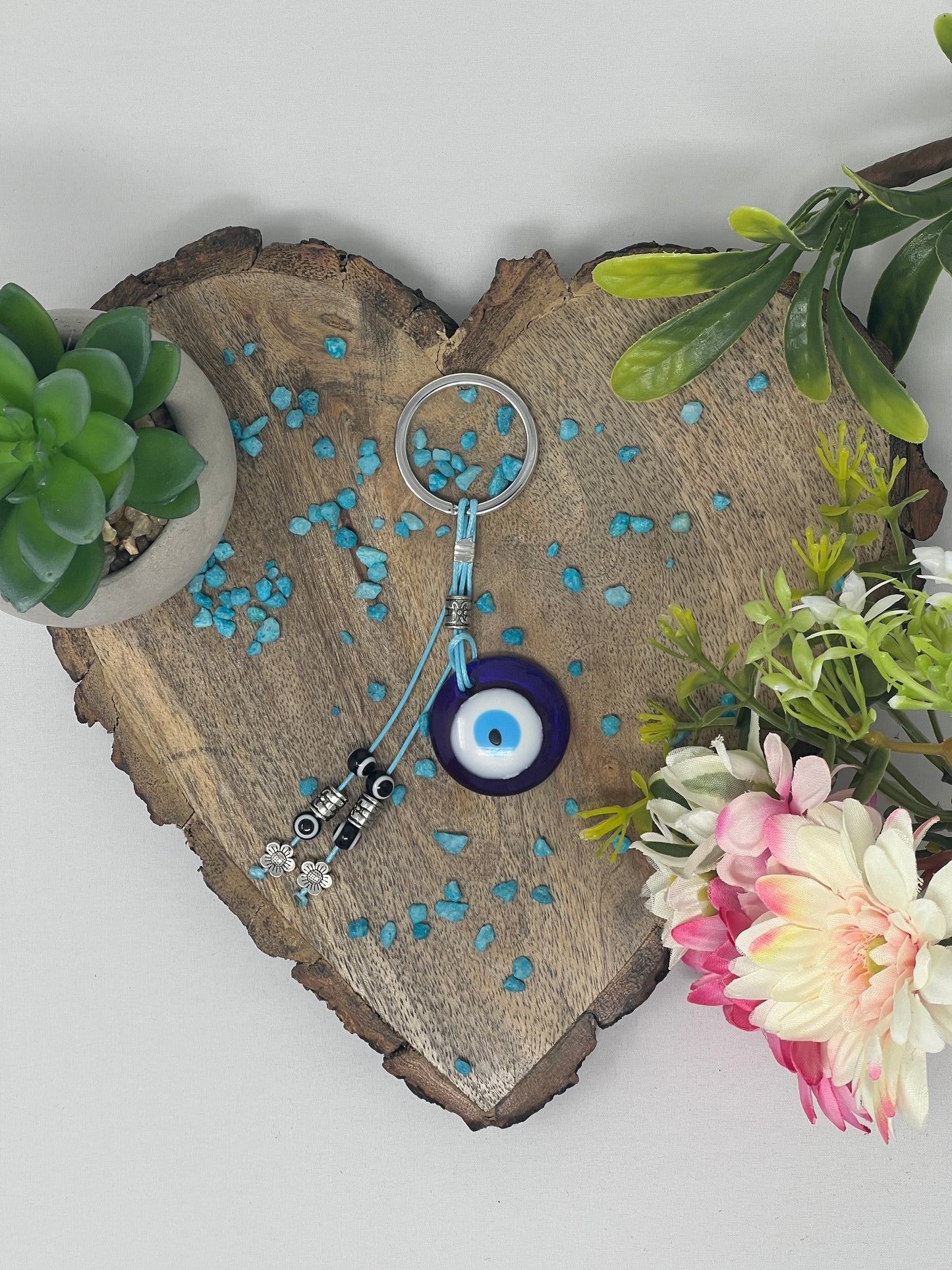 Evil Eye Keyring With Beaded Charms Turkish & Greek Protection Symbol