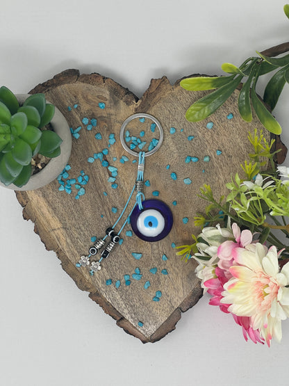 Evil Eye Keyring With Beaded Charms Turkish & Greek Protection Symbol