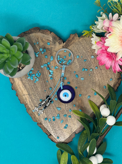 Evil Eye Keyring With Beaded Charms Turkish & Greek Protection Symbol
