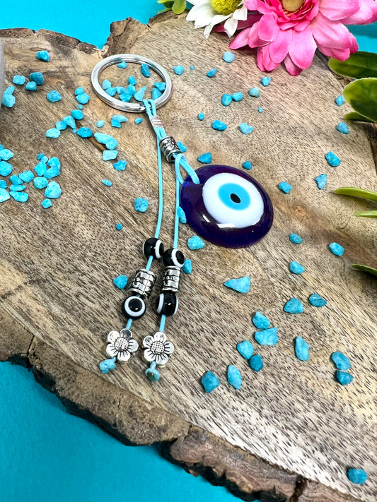 Evil Eye Keyring With Beaded Charms Turkish & Greek Protection Symbol