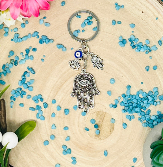 Evil Eye Hand of Hamsa Keyring – Protection & Good Luck Charm, Handcrafted Gift, Stylish Keychain