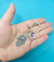 Evil Eye Hand of Hamsa Keyring – Protection & Good Luck Charm, Handcrafted Gift, Stylish Keychain