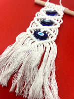 Handmade Bohemian Evil Eye Wall Hanging  in Cream White Tapestry With 3 Evil Eye Pendants Perfect Indoor Wall Decoratio