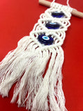 Handmade Bohemian Evil Eye Wall Hanging  in Cream White Tapestry With 3 Evil Eye Pendants Perfect Indoor Wall Decoratio