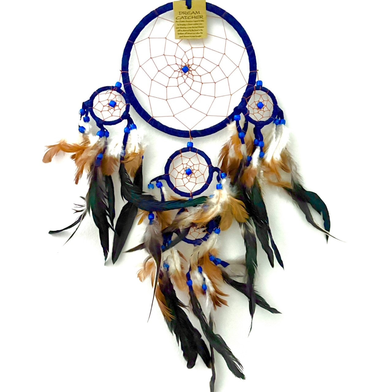 LARGE BLUE LEATHER SUEDE ROUND DREAM CATCHER