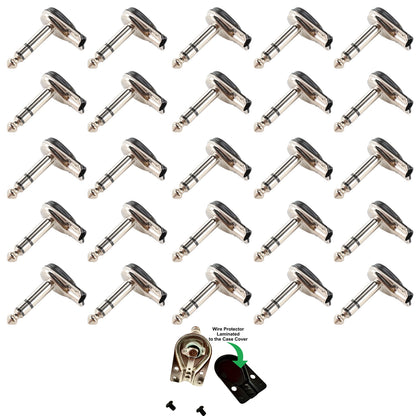 20 x Black Pancake Jack Plugs Nickel Plated Mono Right Angle 1/4 inch Connectors