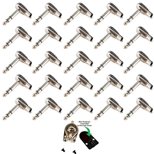 20 x Black Pancake Jack Plugs Nickel Plated Mono Right Angle 1/4 inch Connectors