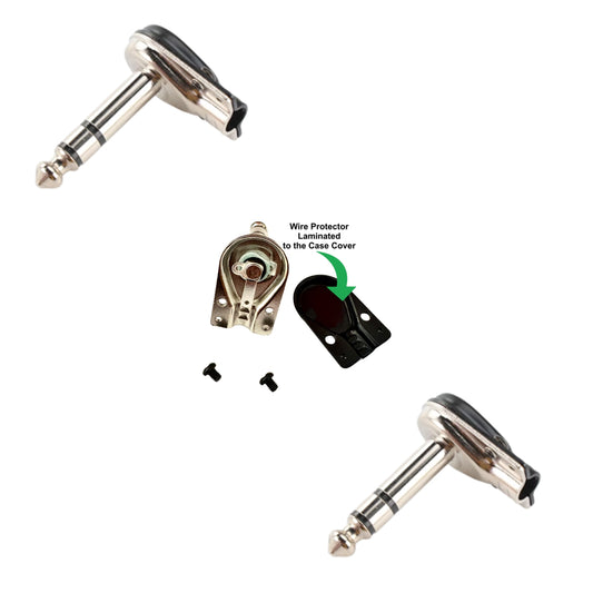 2 x Black Pancake Jack Plugs Nickel Plated Mono Right Angle 1/4 inch Connectors