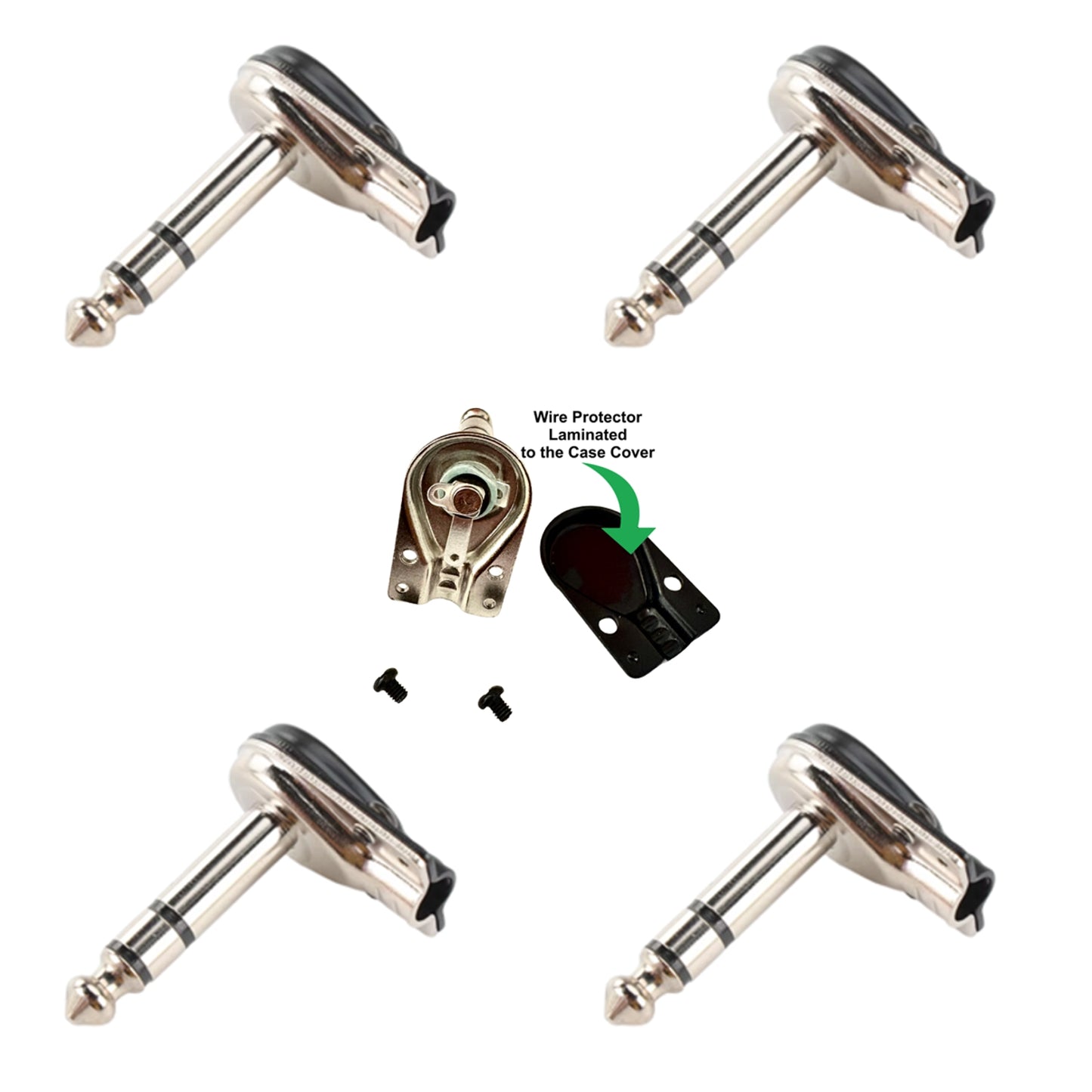 4 x Black Pancake Jack Plugs Nickel Plated Mono Right Angle 1/4 inch Connectors