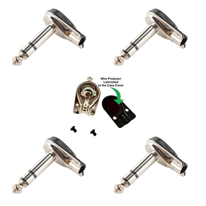 4 x Black Pancake Jack Plugs Nickel Plated Mono Right Angle 1/4 inch Connectors