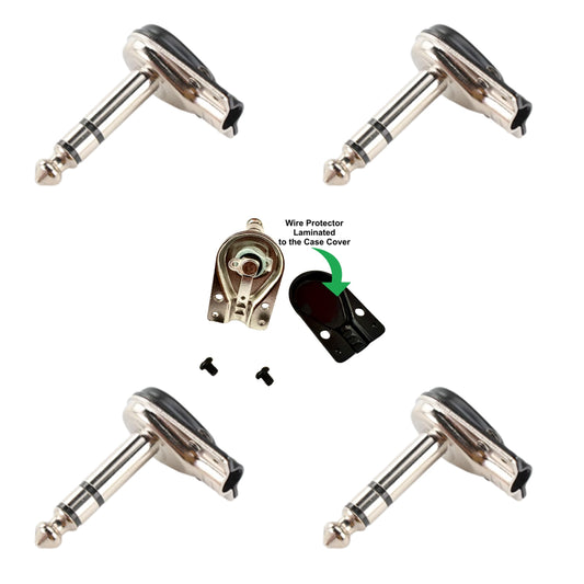 4 x Black Pancake Jack Plugs Nickel Plated Mono Right Angle 1/4 inch Connectors