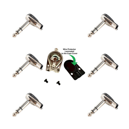 6 x Black Pancake Jack Plugs Nickel Plated Mono Right Angle 1/4 inch Connectors