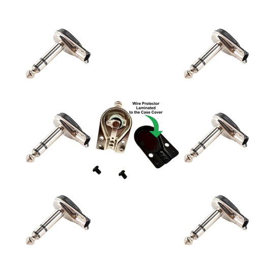 6 x Black Pancake Jack Plugs Nickel Plated Mono Right Angle 1/4 inch Connectors