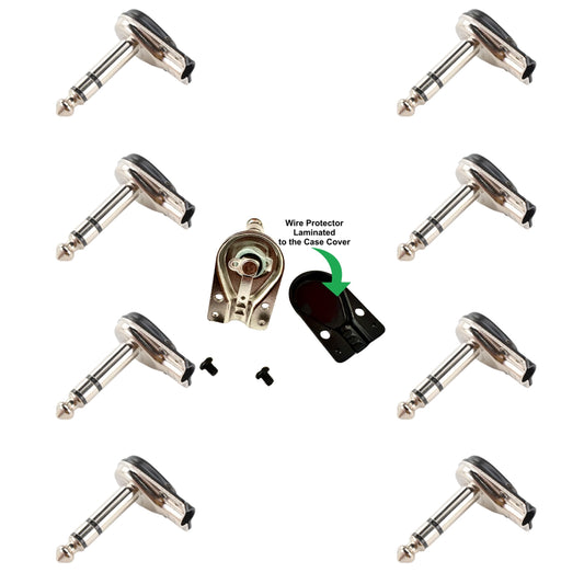 8 x Black Pancake Jack Plugs Nickel Plated Mono Right Angle 1/4 inch Connectors