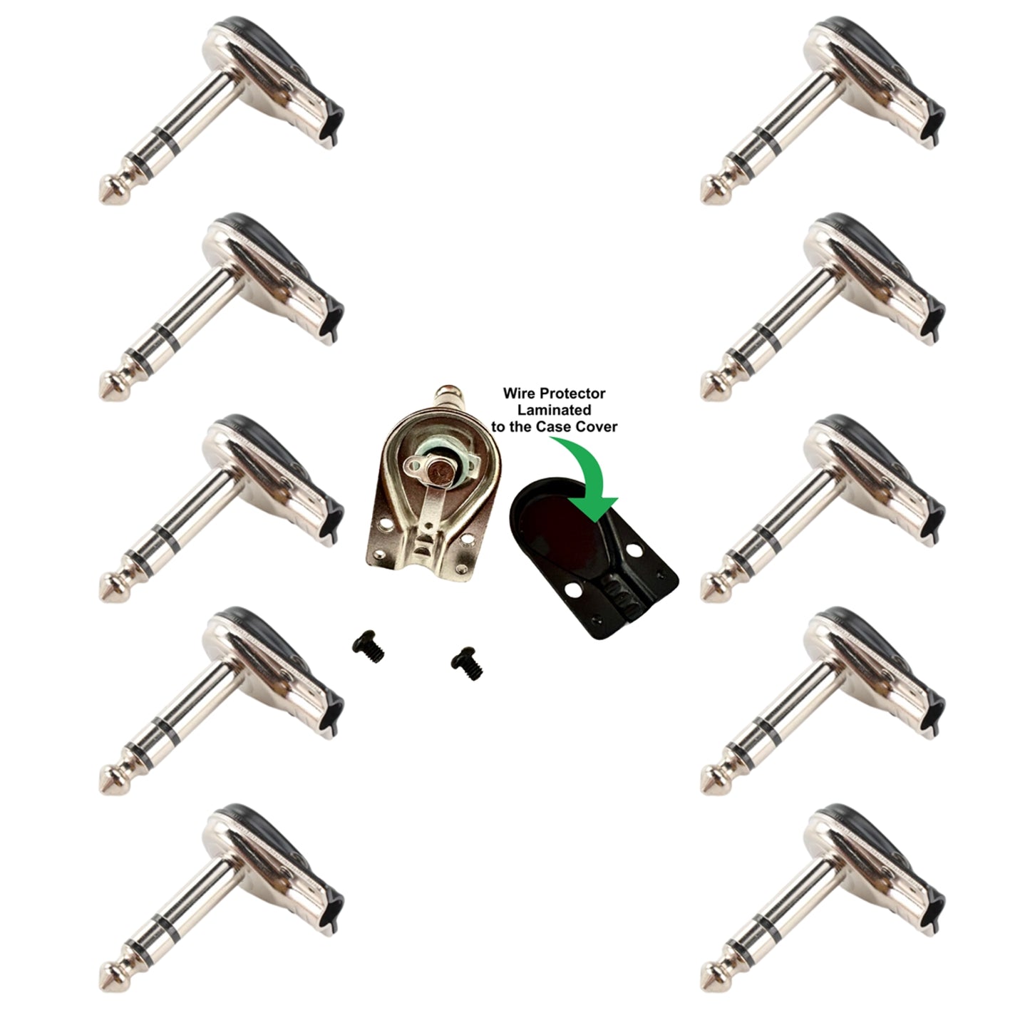 10 x Black Pancake Jack Plugs Nickel Plated Mono Right Angle 1/4 inch Connectors