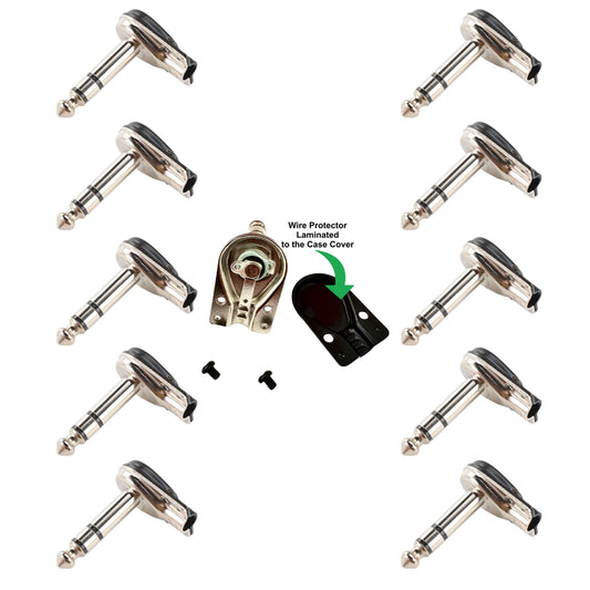 10 x Black Pancake Jack Plugs Nickel Plated Mono Right Angle 1/4 inch Connectors