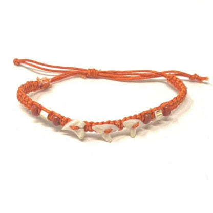Colourful Cord Tie Up Anklet Bracelet Triple Sharks Tooth and Colourful Beads