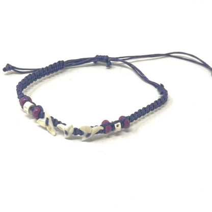 Colourful Cord Tie Up Anklet Bracelet Triple Sharks Tooth and Colourful Beads