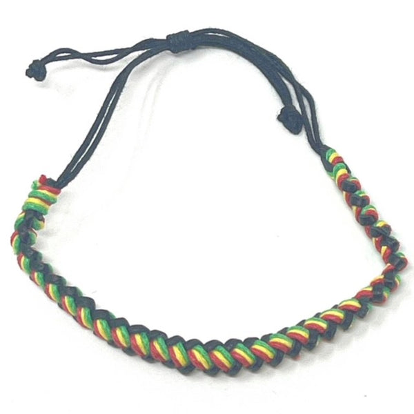 Rasta Caribbean Black Green Red Yellow Tie Up Wristband Bracelet