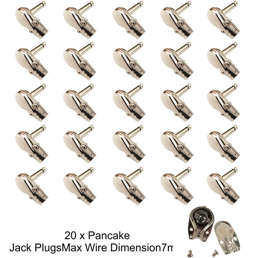20 x Square Pancake Jack Plugs Nickel Plated Mono Right Angle 1/4 inch Connectors