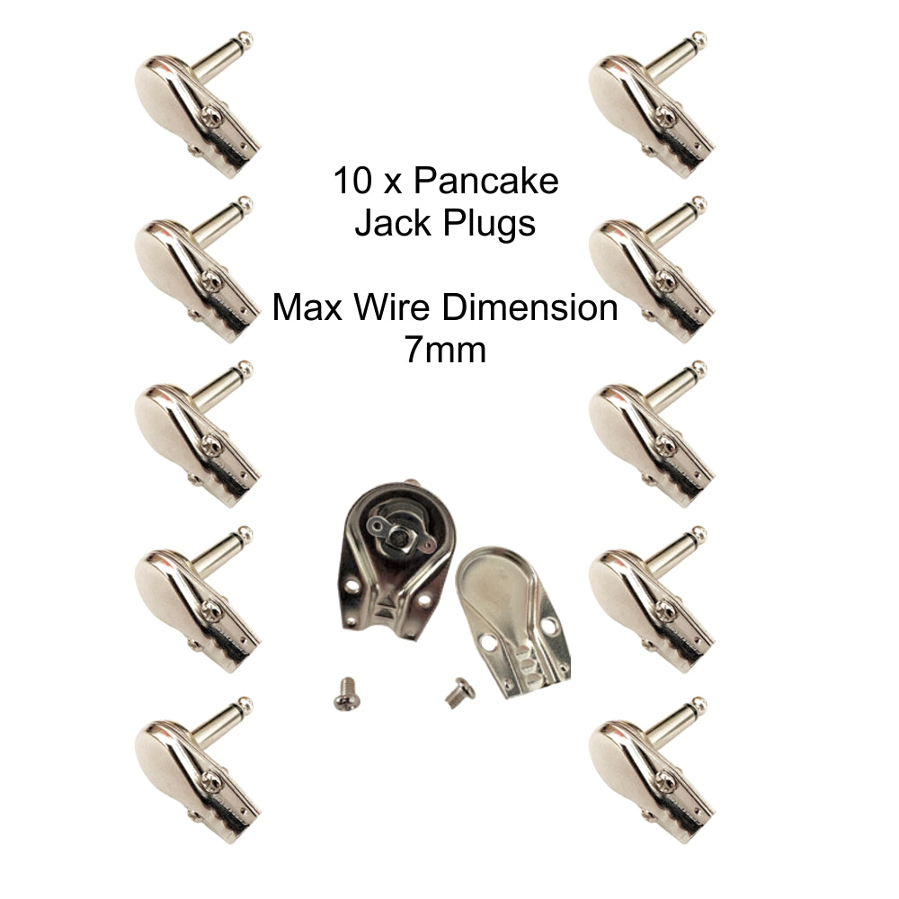 10 x Square Pancake Jack Plugs Nickel Plated Mono Right Angle 1/4 inch Connectors