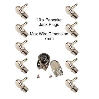 10 x Square Pancake Jack Plugs Nickel Plated Mono Right Angle 1/4 inch Connectors