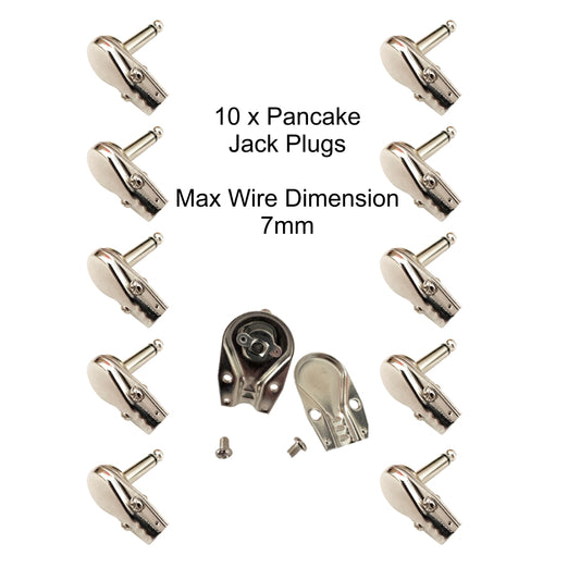 10 x Square Pancake Jack Plugs Nickel Plated Mono Right Angle 1/4 inch Connectors
