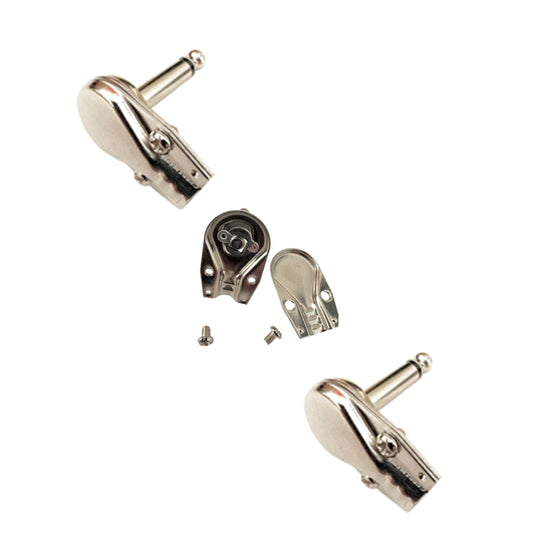 2 x Square Pancake Jack Plugs Nickel Plated Mono Right Angle 1/4 inch Connectors
