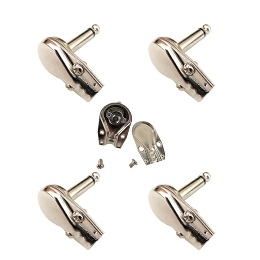 4 x Square Pancake Jack Plugs Nickel Plated Mono Right Angle 1/4 inch Connectors