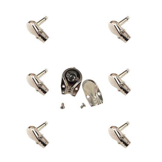 6 x Square Pancake Jack Plugs Nickel Plated Mono Right Angle 1/4 inch Connectors